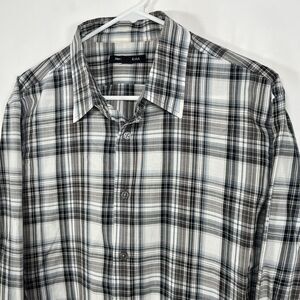 John Varvatos USA Button Up Shirt Mens Large Gray Plaid Lightweight Slim Fit